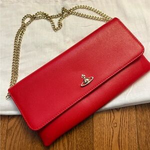 Vivienne Westwood Red Clutch with Gold Chain